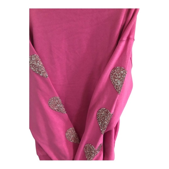 heart shaped glitter patch embroidered sleeves pink sweatshirt size XL brand new - Picture 11 of 14